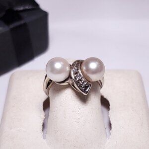 Vintage 2) 6.8mm Natural Cultured Pearl &Dia middle swirl  14Kt WG S4.25 Rg23375